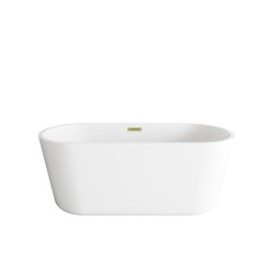 59 inch Soaking Bathtub in Glossy White with Brushed Gold Trim