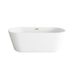 65 inch Soaking Bathtub in Glossy White with Brushed Gold Trim