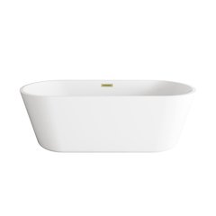 71 inch Soaking Bathtub in Glossy White with Brushed Gold Trim