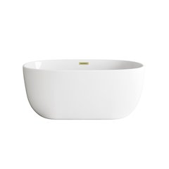 54 inch Soaking Bathtub in Glossy White with Brushed Gold Trim