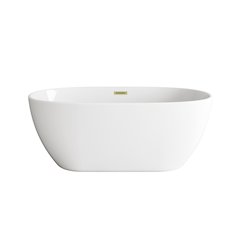 59 inch Soaking Bathtub in Glossy White with Brushed Gold Trim
