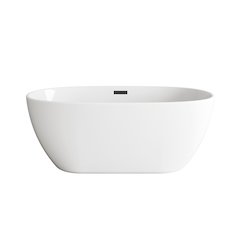 59 inch Soaking Bathtub in Glossy White with Matte Black Trim