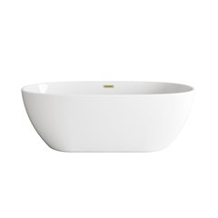 67 inch Soaking Bathtub in Glossy White with Brushed Gold Trim