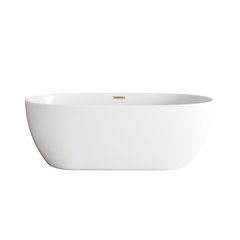 77 inch Soaking Bathtub in Glossy White with Brushed Gold Trim