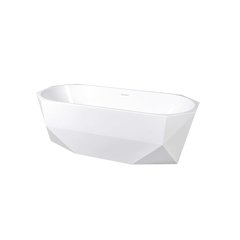 67 inch Soaking diamond style bathtub in glossy white and brushed gold