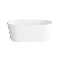 59 inch Bathtub in Glossy White with Brushed Gold Trim