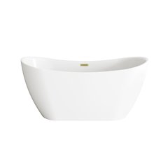 59 inch Bathtub in Glossy White with Brushed Gold Trim