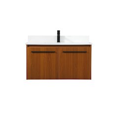 36 Inch Single Bathroom Vanity In Teak With Backsplash