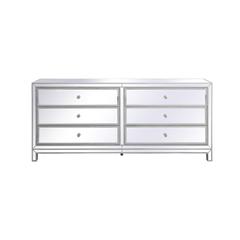 Reflexion 72 in. mirrored six drawer chest in antique silver