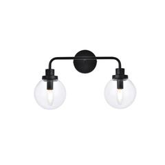 Hanson 2 lights bath sconce in black with clear shade
