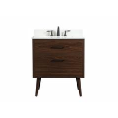 30 inch Single bathroom vanity in walnut with backsplash