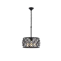 Madison 4 light Matte Black Pendant Silver Shade (Grey) Royal Cut Crystal