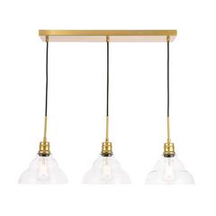 Clive 3 light Brass and Clear seeded glass pendant