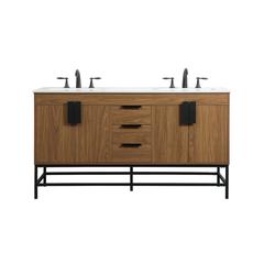 60 inch double bathroom vanity in walnut brown