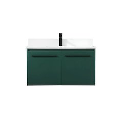 36 Inch Single Bathroom Vanity In Green With Backsplash