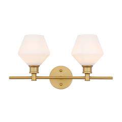 Gene 2 light Brass and Frosted white glass Wall sconce