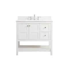 36 inch Single Bathroom Vanity in White with Backsplash