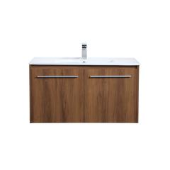 36 inch  Single Bathroom Floating Vanity in Walnut Brown