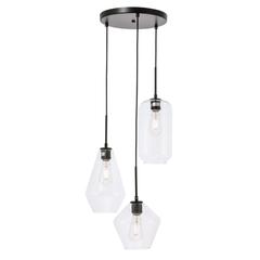 Gene 3 light Black and Clear glass pendant