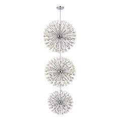 Vera 48 inch three tiers crystal starburst chandelier in chrome