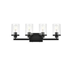 Saanvi 4 light Black and Clear Bath Sconce
