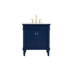 30 inch Single Bathroom vanity in Blue with ivory white engineered marble