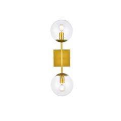 Neri 2 lights brass and clear glass wall sconce