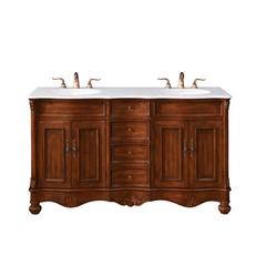 60 inch Double Bathroom vanity in Teak with ivory white engineered marble