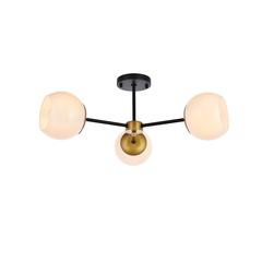 Briggs 26 inch flush mount in black and brass with white shade