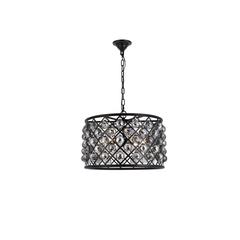 Madison 6 light Matte Black Pendant Silver Shade (Grey) Royal Cut Crystal