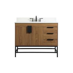 42 inch Single bathroom vanity in walnut brown with backsplash