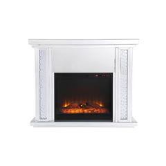47.5 in. Crystal mirrored mantle with wood log insert fireplace