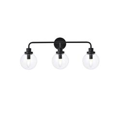 Hanson 3 lights bath sconce in black with clear shade