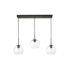 Baxter 3 Lights Black Pendant With Clear Glass