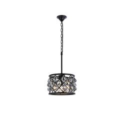 Madison 3 light Matte Black Pendant Silver Shade (Grey) Royal Cut Crystal