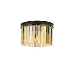 Sydney 3 light Matte Black Flush Mount Golden Teak (Smoky) Royal Cut Crystal