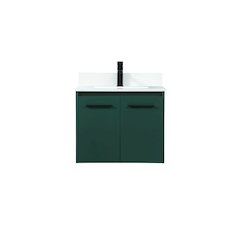 24 Inch Single Bathroom Vanity In Green With Backsplash