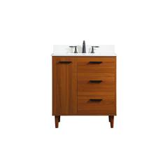 30 inch bathroom vanity in Teak with backsplash