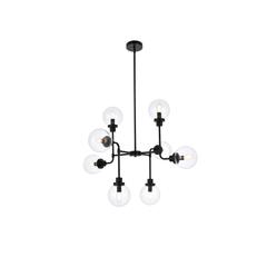 Hanson 8 lights pendant in black with clear shade