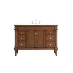 48 inch Single Bathroom vanity in Walnut with ivory white engineered marble