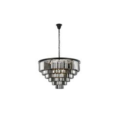 Sydney 33 light Matte Black Chandelier Silver Shade (Grey) Royal Cut Crystal