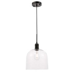 Gabe 1 light Black and Clear seeded glass pendant