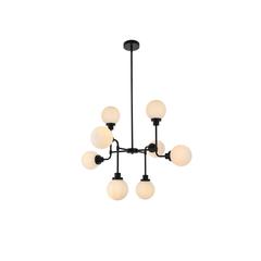 Hanson 8 lights pendant in black with frosted shade