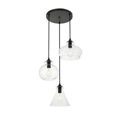 Destry 3 Lights Black Pendant With Clear Glass