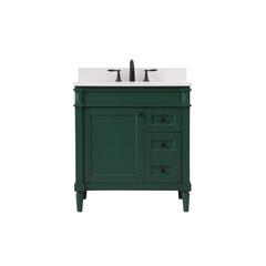 32 inch Single bathroom vanity in green with backsplash