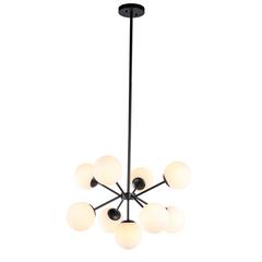 Jupiter 9 light Black and Frosted White glass pendant