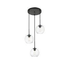 Baxter 3 Lights Black Pendant With Clear Glass