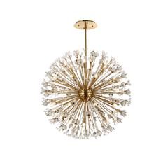 Vera 44 inch crystal starburst round pendant in gold