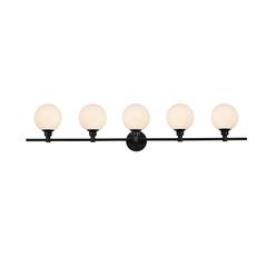 Cordelia 5 light Black and frosted white Bath Sconce