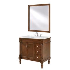 36 inch Single Bathroom vanity in Walnut with ivory white engineered marble